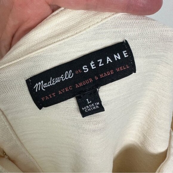 Sezane Striped Shift Dress Size Large Madewell Button Back Cream Black Mini Boho - Picture 4 of 13